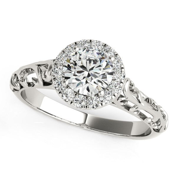 Halo Antique Style Round Diamond Engagement Ring 5/8 ct tw - 14k White Gold