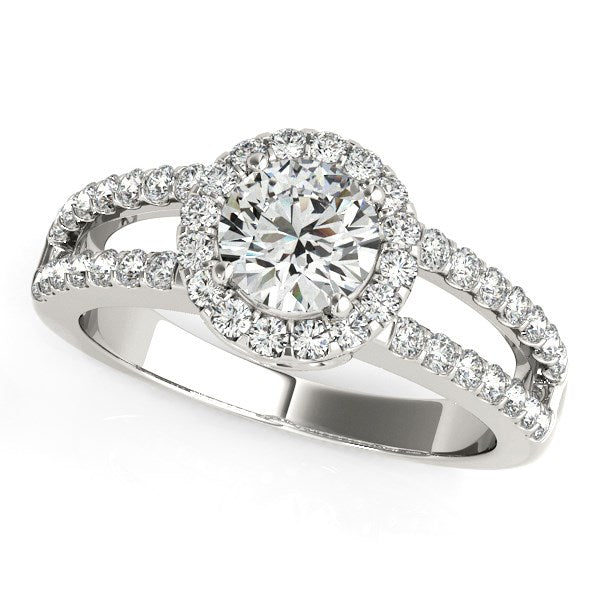 Round Diamond Split Shank Design Engagement Ring 7/8 ct tw - 14k White Gold