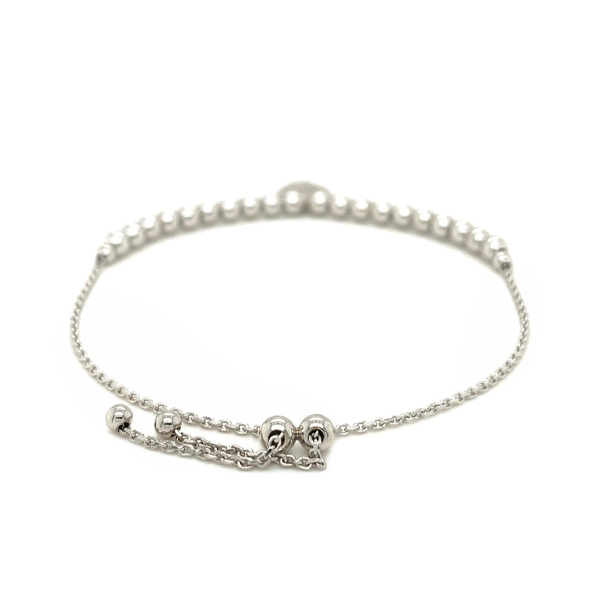 Adjustable Bead Bracelet with Round Charm - Sterling Silver