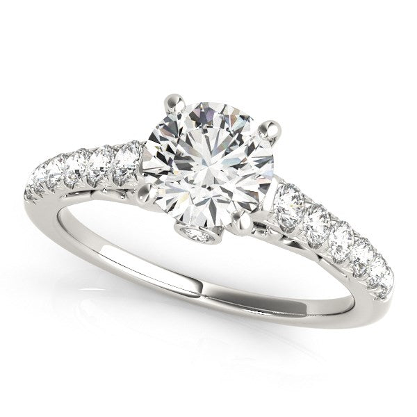 Scalloped Single Row Band Diamond Engagement Ring 1 3/8 ct tw - 14k White Gold