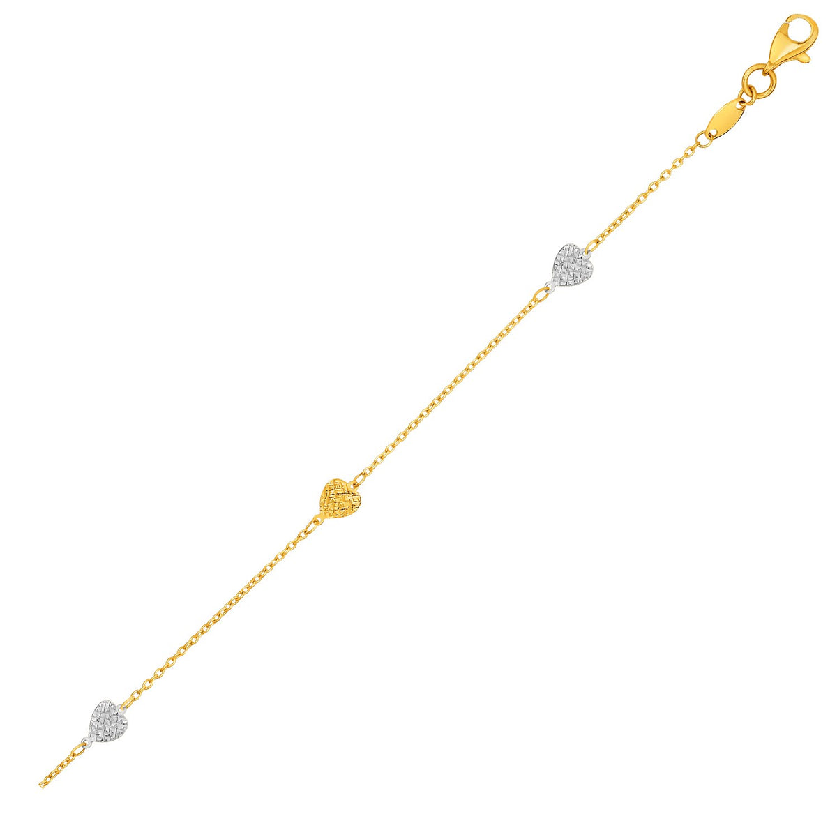 Textured Hearts Anklet - 14k White & Yellow Gold