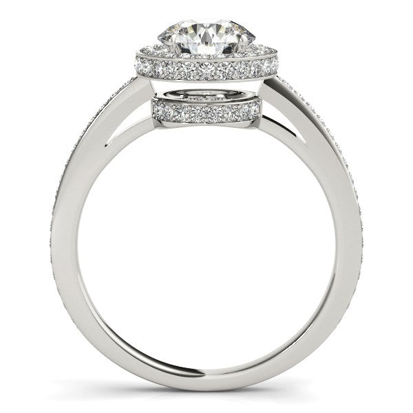 Round Diamond Engagement Ring with Pave Set Halo 1 1/2 ct tw - 14k White Gold