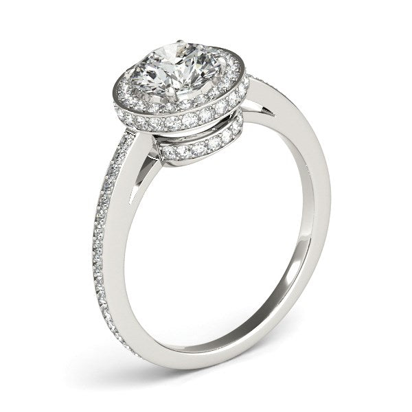 Round Diamond Engagement Ring with Pave Set Halo 1 1/2 ct tw - 14k White Gold