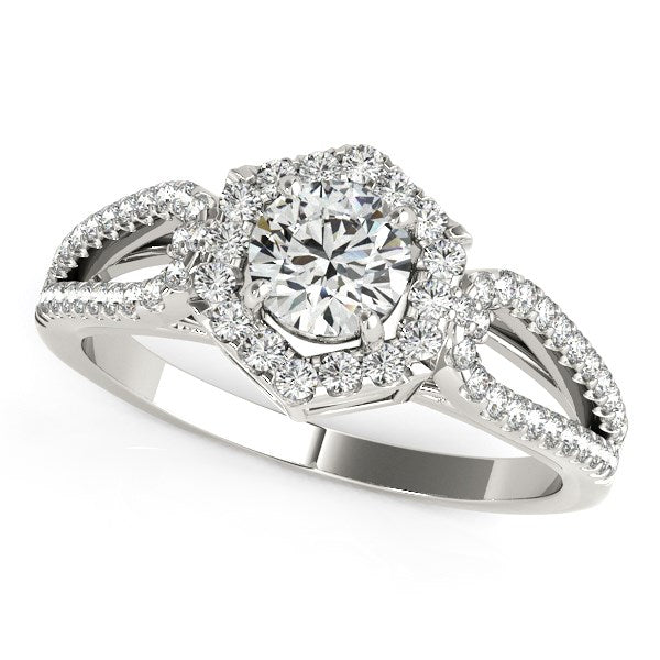 Diamond Engagement Ring with Hexagon Halo Border 7/8 ct tw - 14k White Gold
