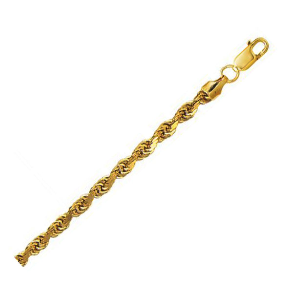 Hollow Diamond Cut Rope Chain -10k Yellow Gold 5.00mm
