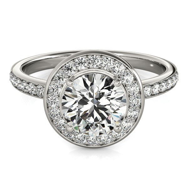 Round Halo Diamond Engagement Ring 1 1/2 ct tw - 14k White Gold