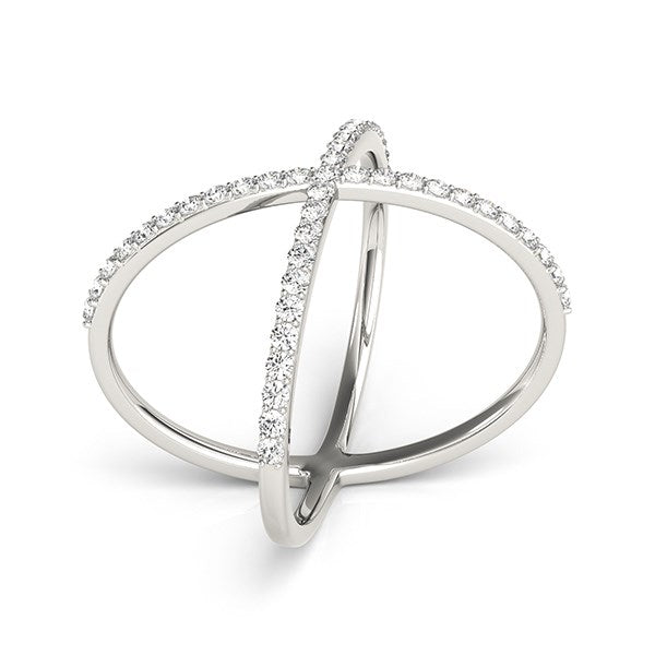 X Style Thin Ring with Diamonds 1/2 ct tw - 14k White Gold