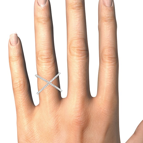 X Style Thin Ring with Diamonds 1/2 ct tw - 14k White Gold