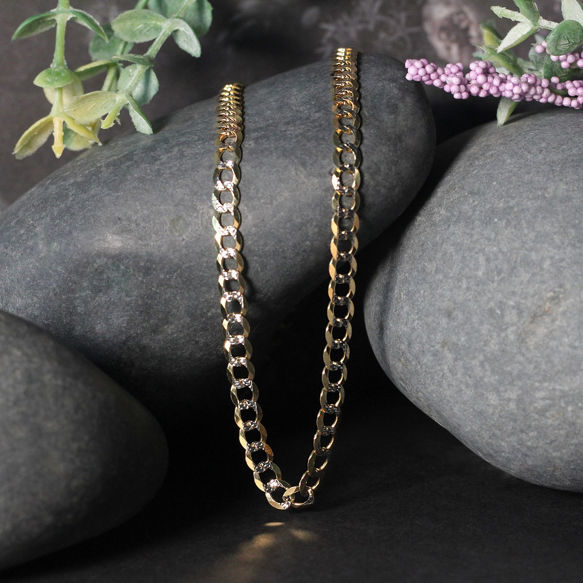 Pave Curb Chain - 14k Two Tone Gold 4.60mm