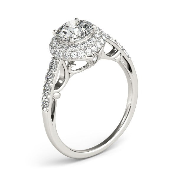 Halo Style Diamond Engagement Pave Shank Ring 1 1/2 ct tw - 14k White Gold