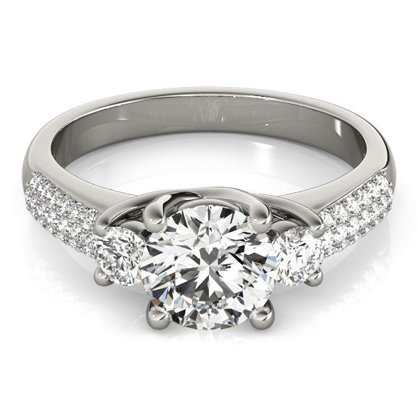 3 Stone Pave Set Band Diamond Engagement Ring 1 7/8 ct tw - 14k White Gold