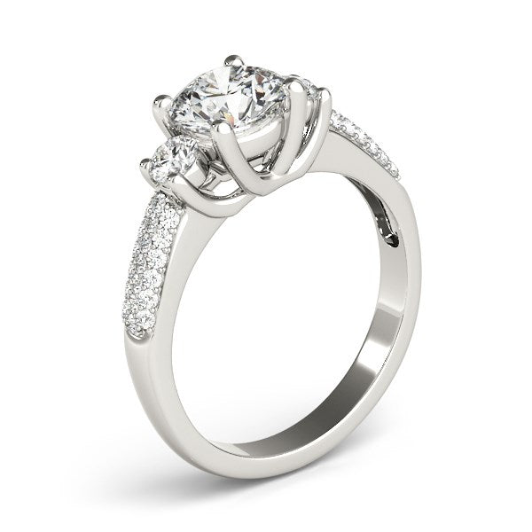 3 Stone Pave Set Band Diamond Engagement Ring 1 7/8 ct tw - 14k White Gold
