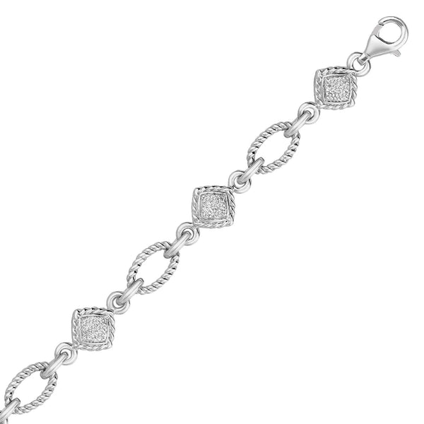 Cable Oval and Square Link Bracelet with Diamonds (1/4 cttw) - Sterling Silver