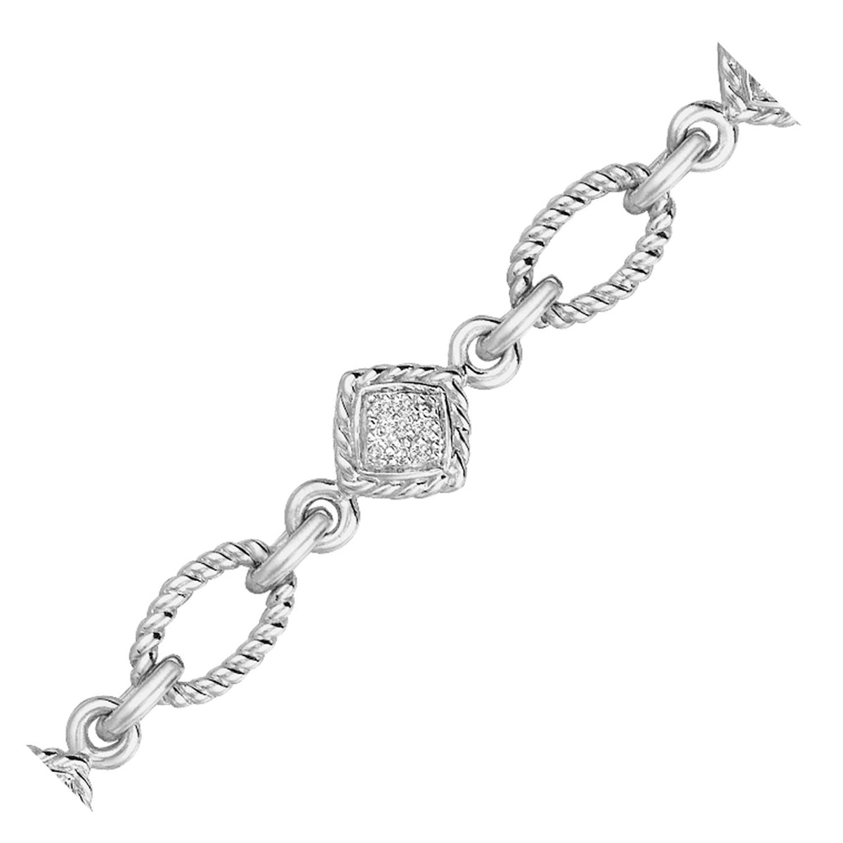 Cable Oval and Square Link Bracelet with Diamonds (1/4 cttw) - Sterling Silver