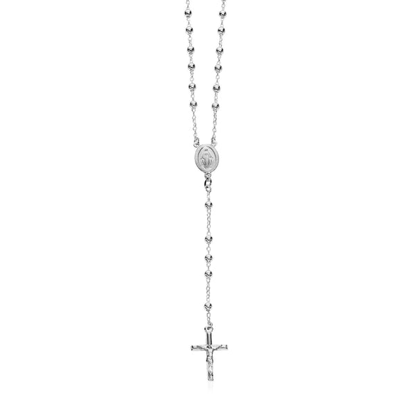 Polished Rosary Chain and Bead Necklace - Sterling Silver