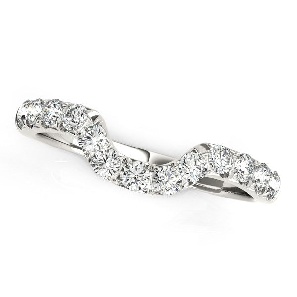 Curved Design Pave Diamond Wedding Ring 1/6 ct tw - 14k White Gold