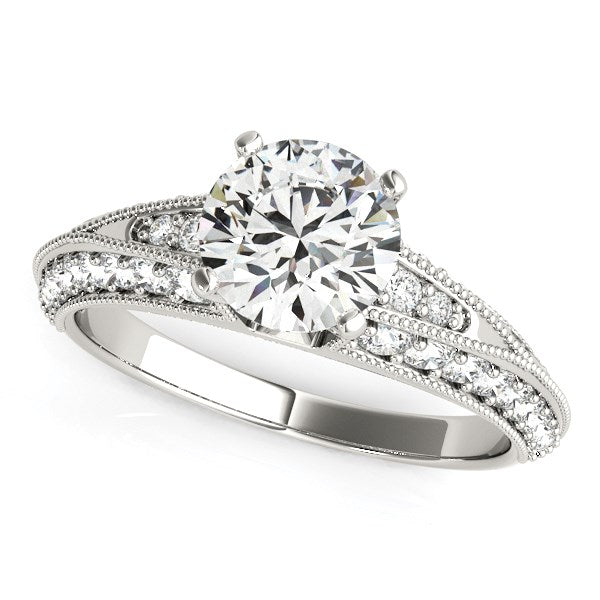 Pronged Round Antique Diamond Engagement Ring 1 1/2 ct tw - 14k White Gold