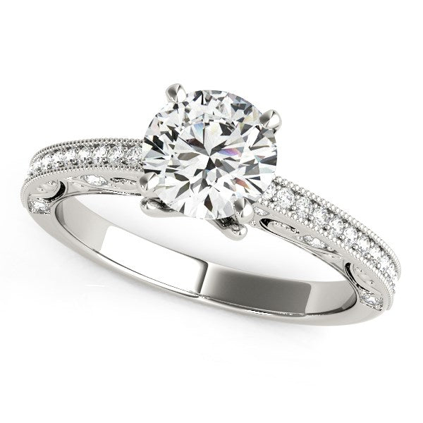 Antique Pronged Round Diamond Engagement Ring 1 1/8 ct tw - 14k White Gold