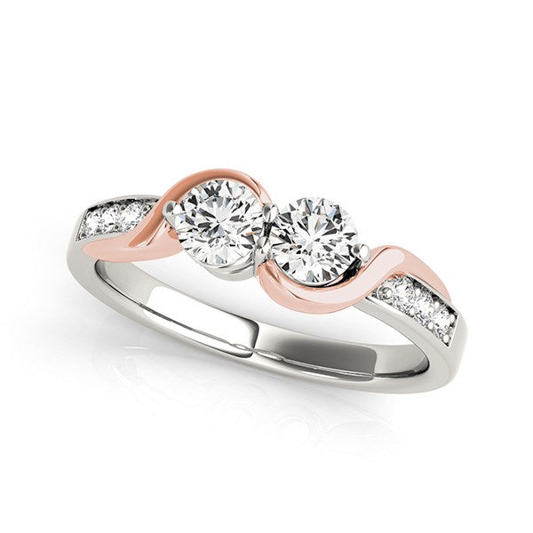 Round Two Diamond Curved Band Ring 5/8 ct tw - 14k White And Rose Gold