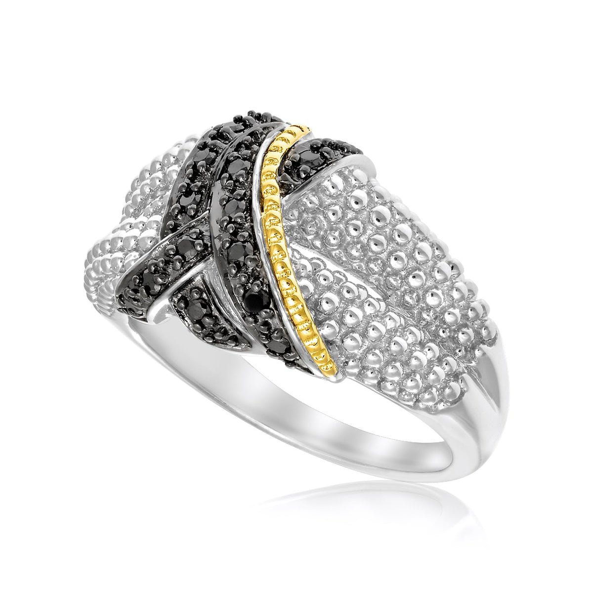 Entwined Popcorn Ring with Black Diamonds - 18k Yellow Gold & Sterling Silver