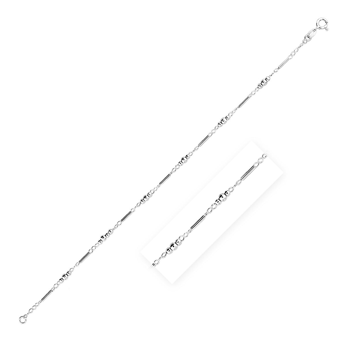 Polished Bars and Beads Anklet - Sterling Silver