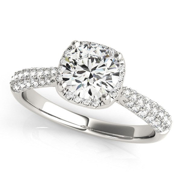 Halo Graduated Pave Shank Diamond Engagement Ring 1 1/3 ct tw - 14k White Gold