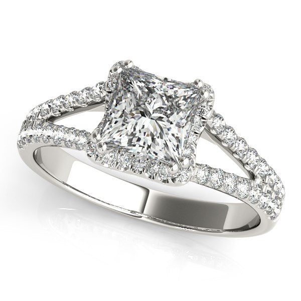 Princes Cut Halo Split Shank Diamond Engagement Ring 2 ct tw - 14k White Gold