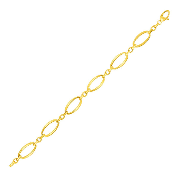 Bracelet with Polished Oval Links - 14k Yellow Gold 10.00mm