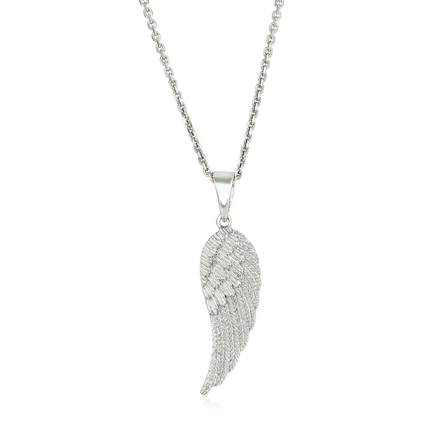 Large Textured Angel Wing Pendant - Sterling Silver