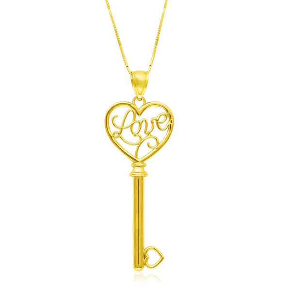 Skeleton Key Style LOVE Pendant - 14k Yellow Gold