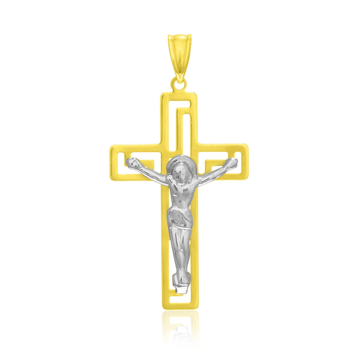 Cross with Figure Pendant - 14k Two Tone Gold