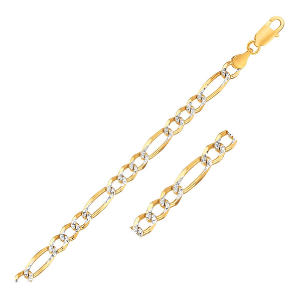 Solid Pave Figaro Bracelet - 14k Yellow Two Tone 7.00mm