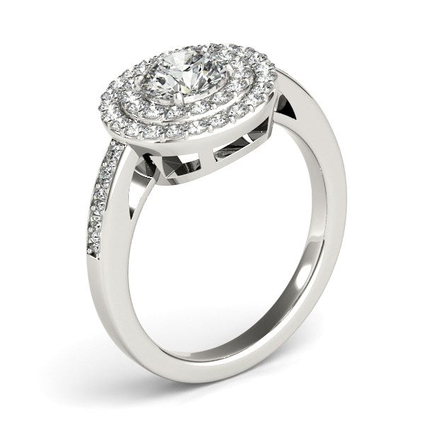 Round with Two-Row Halo Diamond Engagement Ring 1 1/2 ct tw - 14k White Gold