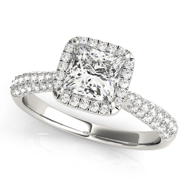 Halo Pave Band Diamond Engagement Ring 1 1/3 ct tw - 14k White Gold