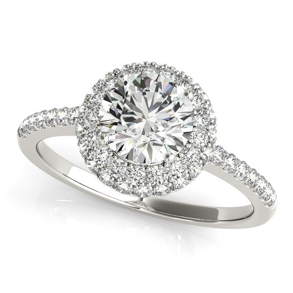 Classic Round Diamond Pave Design Engagement Ring 1 1/2 ct tw - 14k White Gold