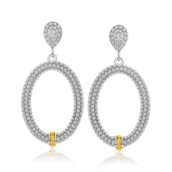 Open Oval Motif Popcorn Earrings - 18k Yellow Gold & Sterling Silver