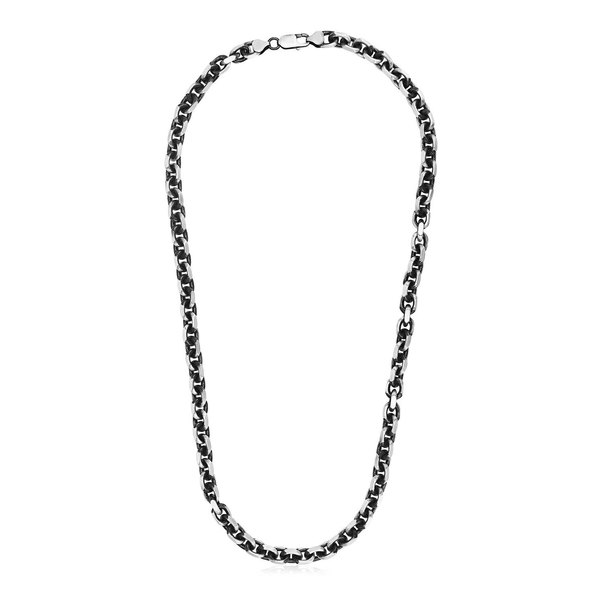Gunmetal Finish Oval Link Necklace - Sterling Silver