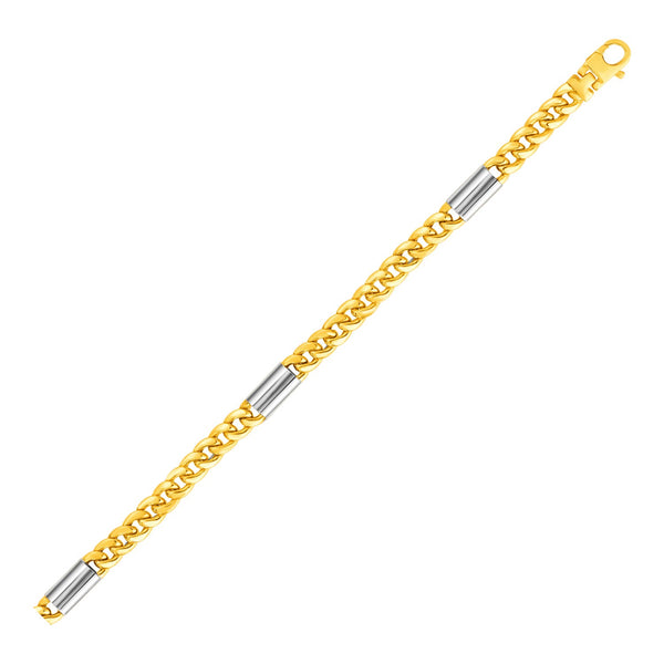 Mens Twisted Oval and Bar Link Bracelet - 14k Two Tone Gold