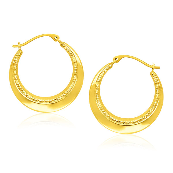 Round Rope Texture Hoop Earrings - 14k Yellow Gold