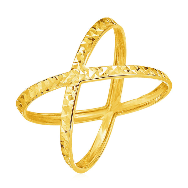 Textured X Profile Ring - 14k Yellow Gold