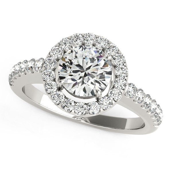 Classic with Pave Halo Diamond Engagement Ring 1 1/2 ct tw - 14k White Gold