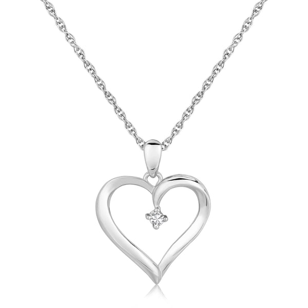 Diamond Embellished Open Heart Pendant 0.03 ct tw - Sterling Silver
