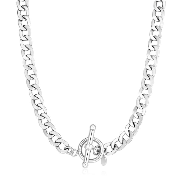 Polished Wide Link Toggle Necklace - Sterling Silver