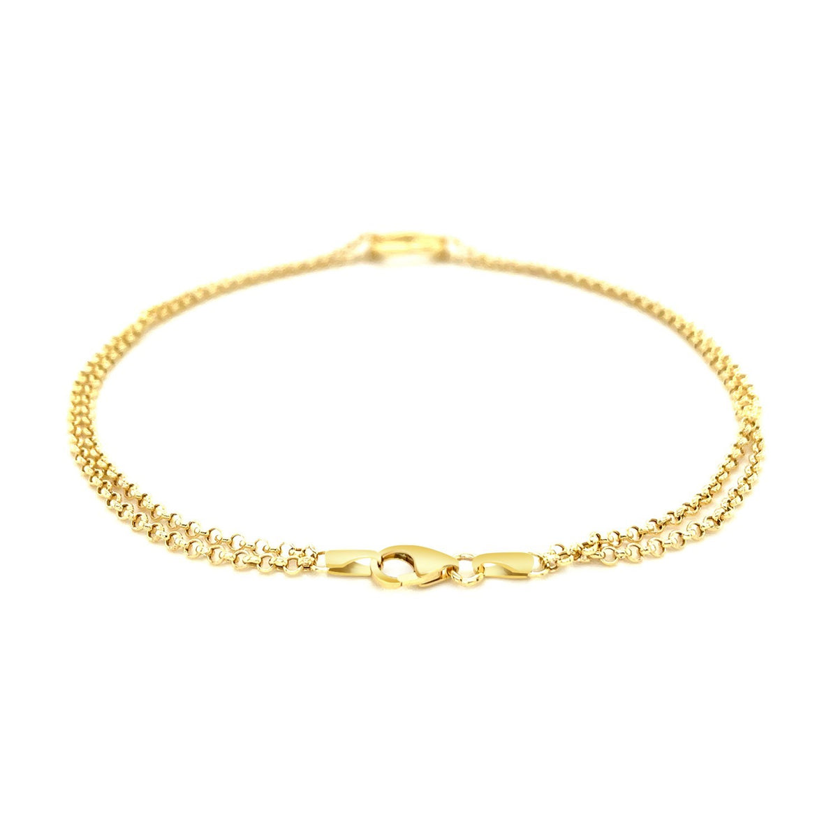 Double Rolo Chain Anklet with an Open Heart Station - 10k Yellow Gold