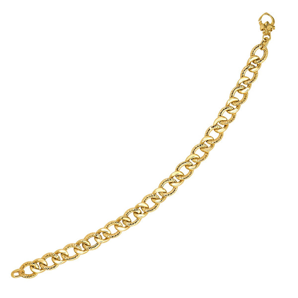 Curb Chain Design with Diamond Cuts Bracelet - 14k Yellow Gold 8.80mm
