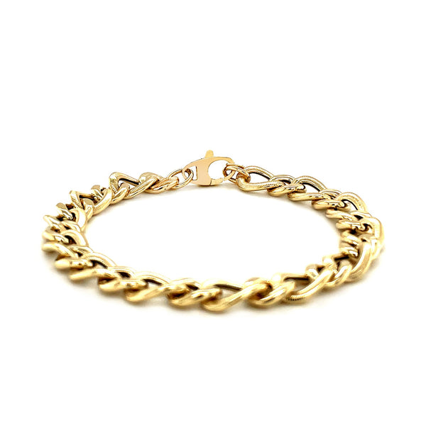 Curb Chain Design with Diamond Cuts Bracelet - 14k Yellow Gold 8.80mm