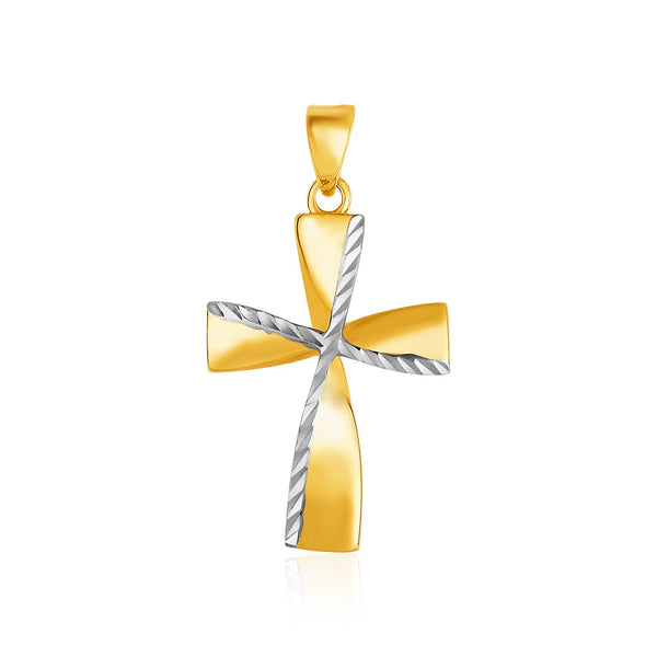 Textured Cross Pendant - 14k White and Yellow Gold
