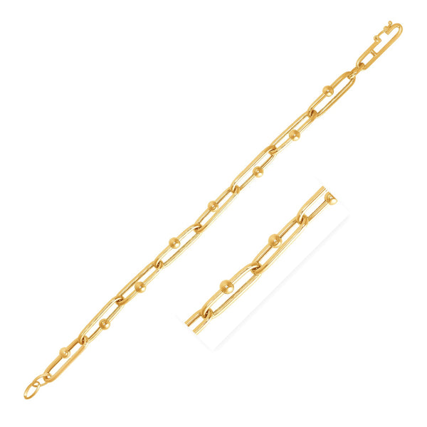 Beaded Oval Chain Bracelet - 14k Yellow Gold 7 3/4 Inch 7.20mm