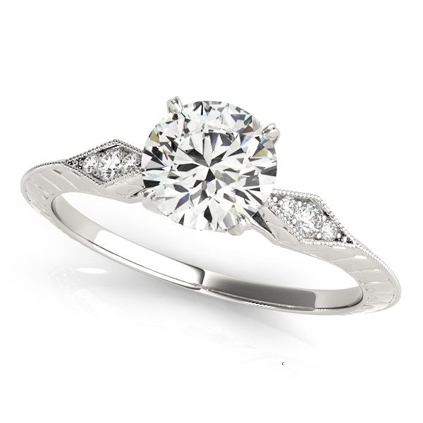 Diamond Engagement Ring with Side Clusters 1 1/8 ct tw - 14k White Gold