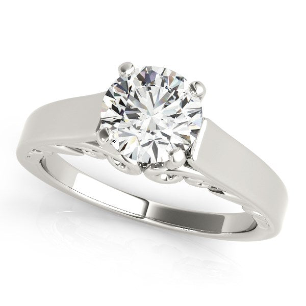 Antique Style Solitaire Round Diamond Engagement Ring 1 ct tw - 14k White Gold